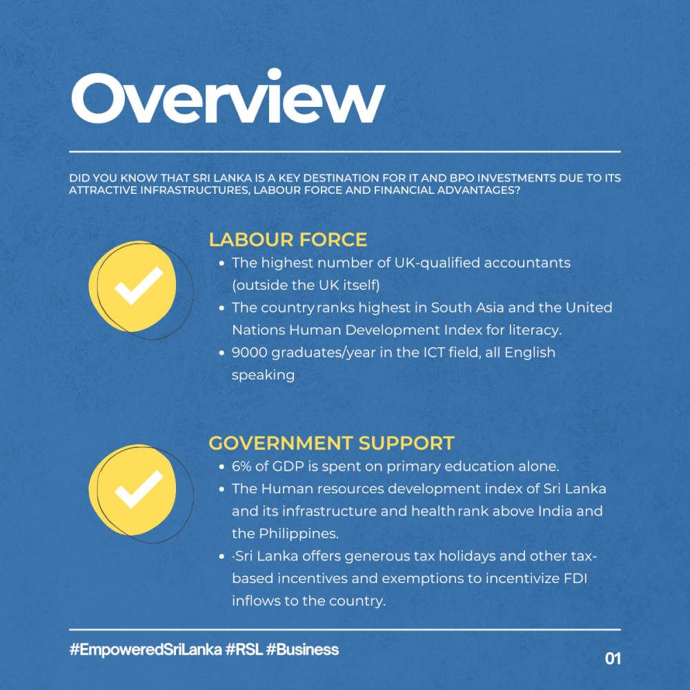 Sri Lanka has attractive infrastructure, quality labour force, and financial advantages