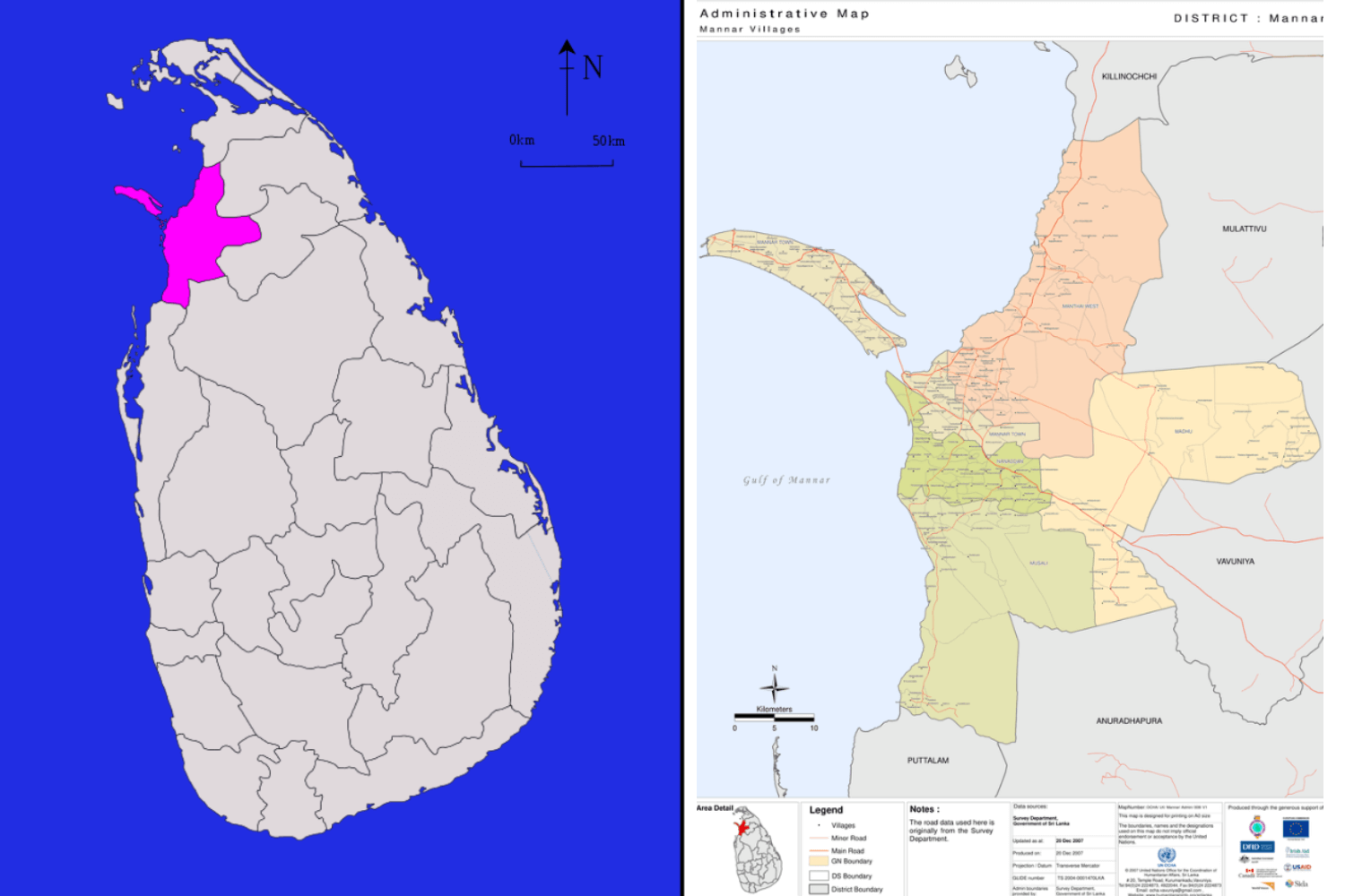 Mannar District Maps © Wikimedia Commons Treganrasu, 2007 United Nations Office for the Coordination of Humanitarian Affairs, Sri Lanka